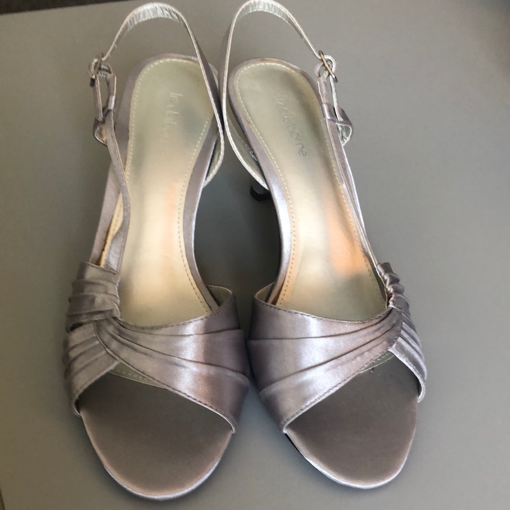Liz Claiborne silver gray fabric dress sandals 3 inch heel..Never worn.. Size 9